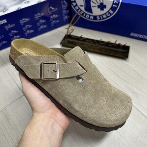 Birkenstock Boston Clog Suede Sandal Taupe